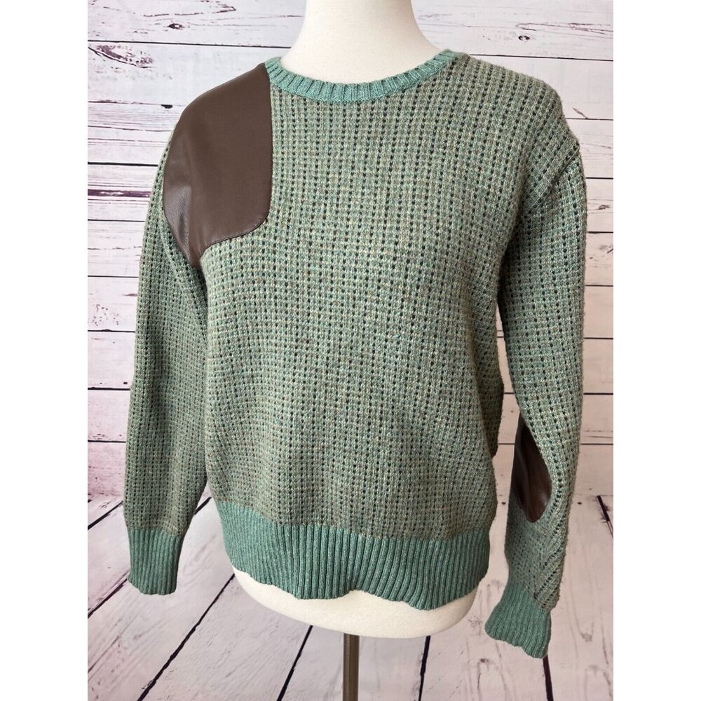 Ralph‎ Lauren Wool Blend Sweater Medium Black label Leather Elbow Patch Womens